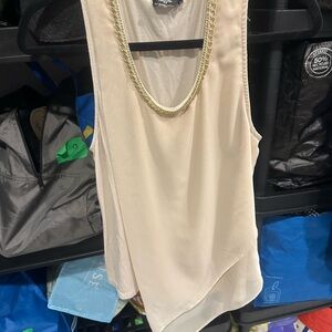 Bebe Cream Tank Top with Gold Chain Detail